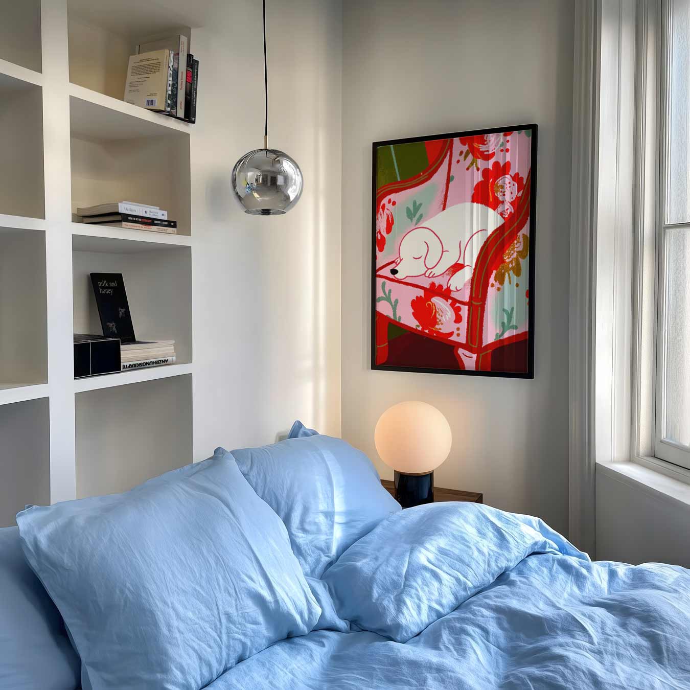 Cozy Hond op Bloemenstoel Poster-WallArtistic