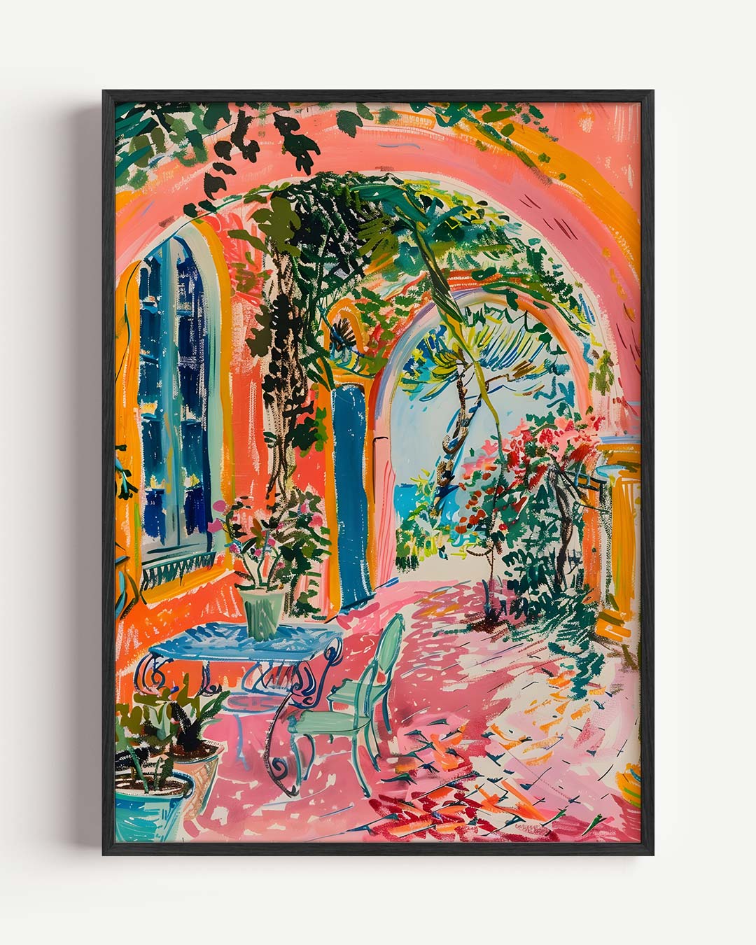 Zomers Terras in Kleurrijke Arches Poster-WallArtistic