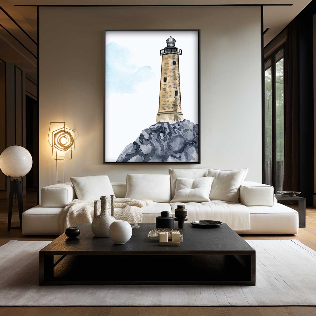 Vuurtoren op de rotst Kunstwerk-canvas-dibond-plexiglas-wanddecoratie-WallArtistic