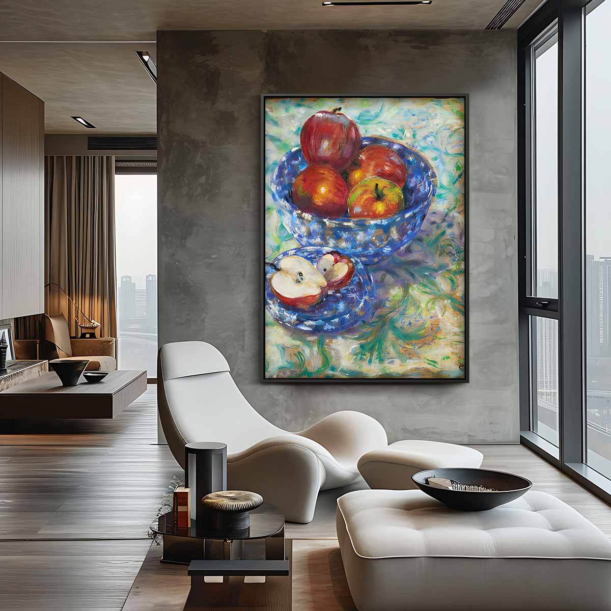 Stilleven met Fruit in Blauwe Schaal Kunstwerk-canvas-dibond-plexiglas-wanddecoratie-WallArtistic