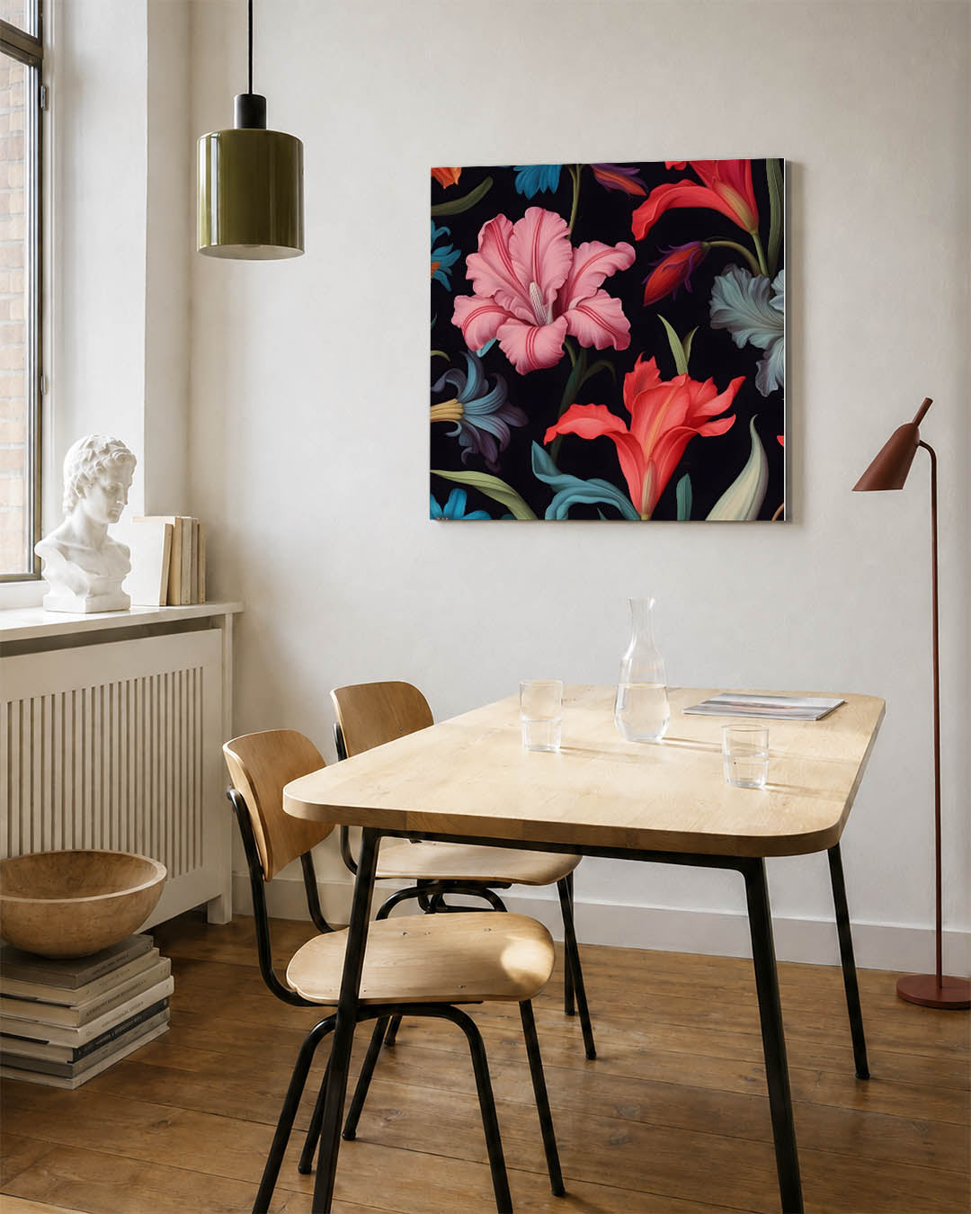 Bloemenpracht op zwart Kunstwerk