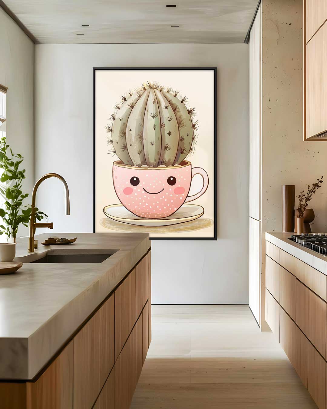 Vrolijke Cactus Kopje Kunstwerk-canvas-dibond-plexiglas-wanddecoratie-WallArtistic