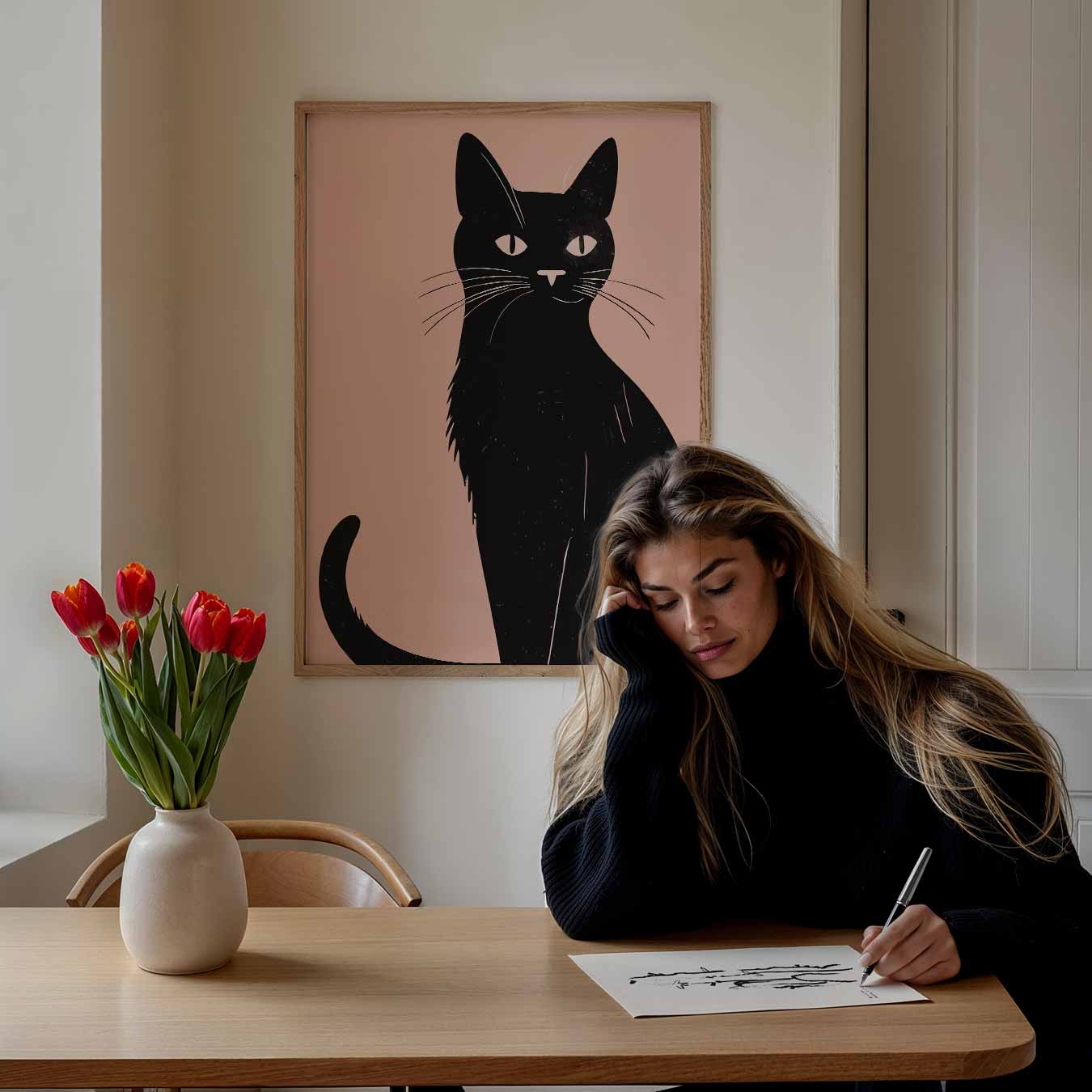 Stijlvolle Kat op Zachte Achtergrond Poster