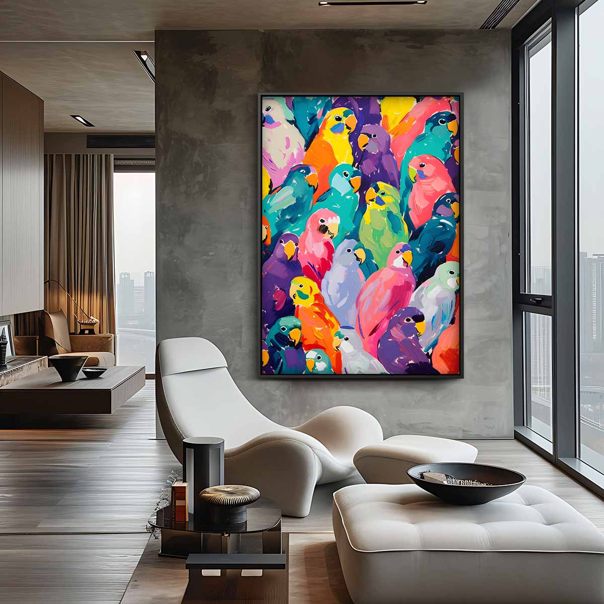 Kleurrijke Papegaaienpracht Kunstwerk-canvas-dibond-plexiglas-wanddecoratie-WallArtistic