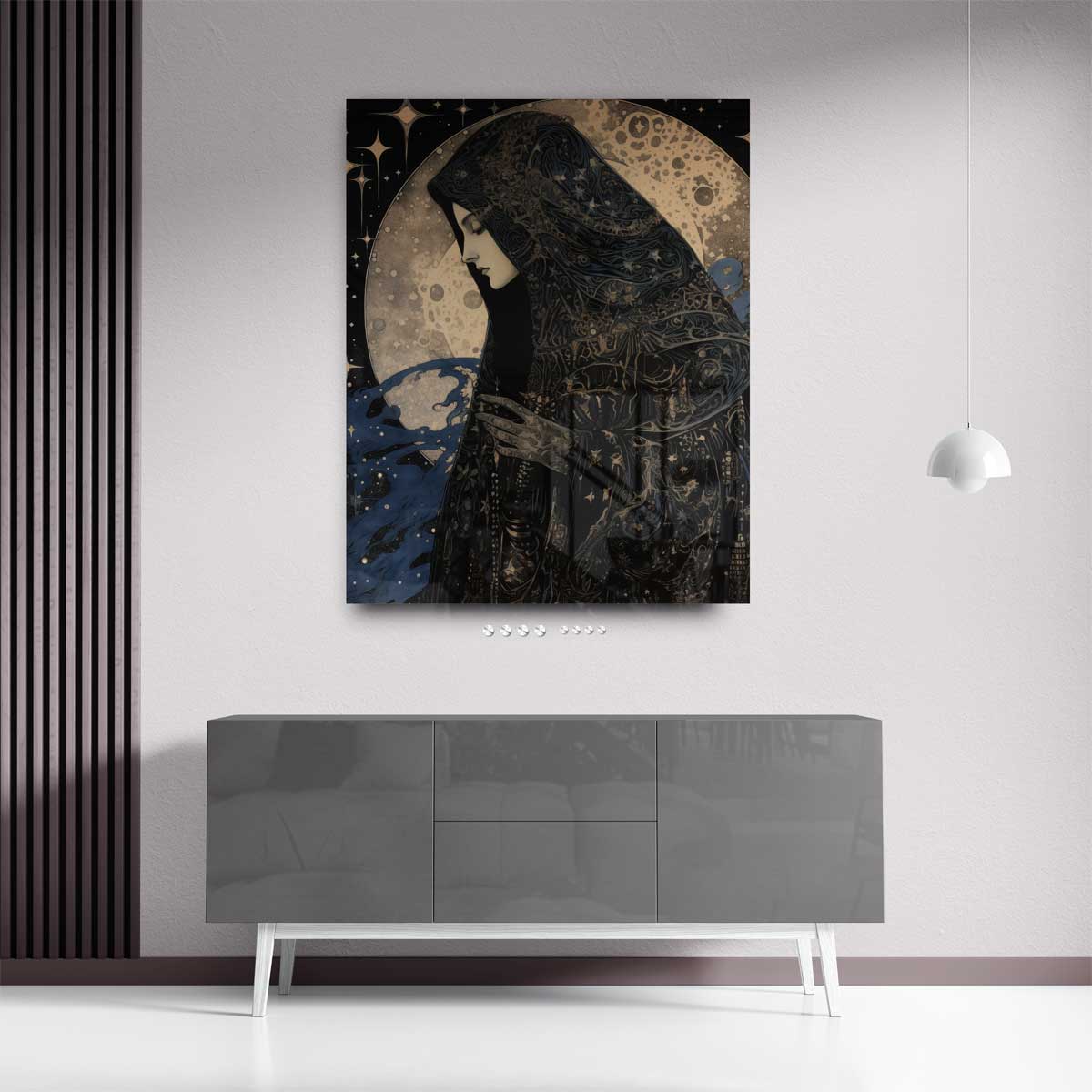 Mystieke Maan Beschouwer Kunstwerk-canvas-dibond-plexiglas-wanddecoratie-WallArtistic