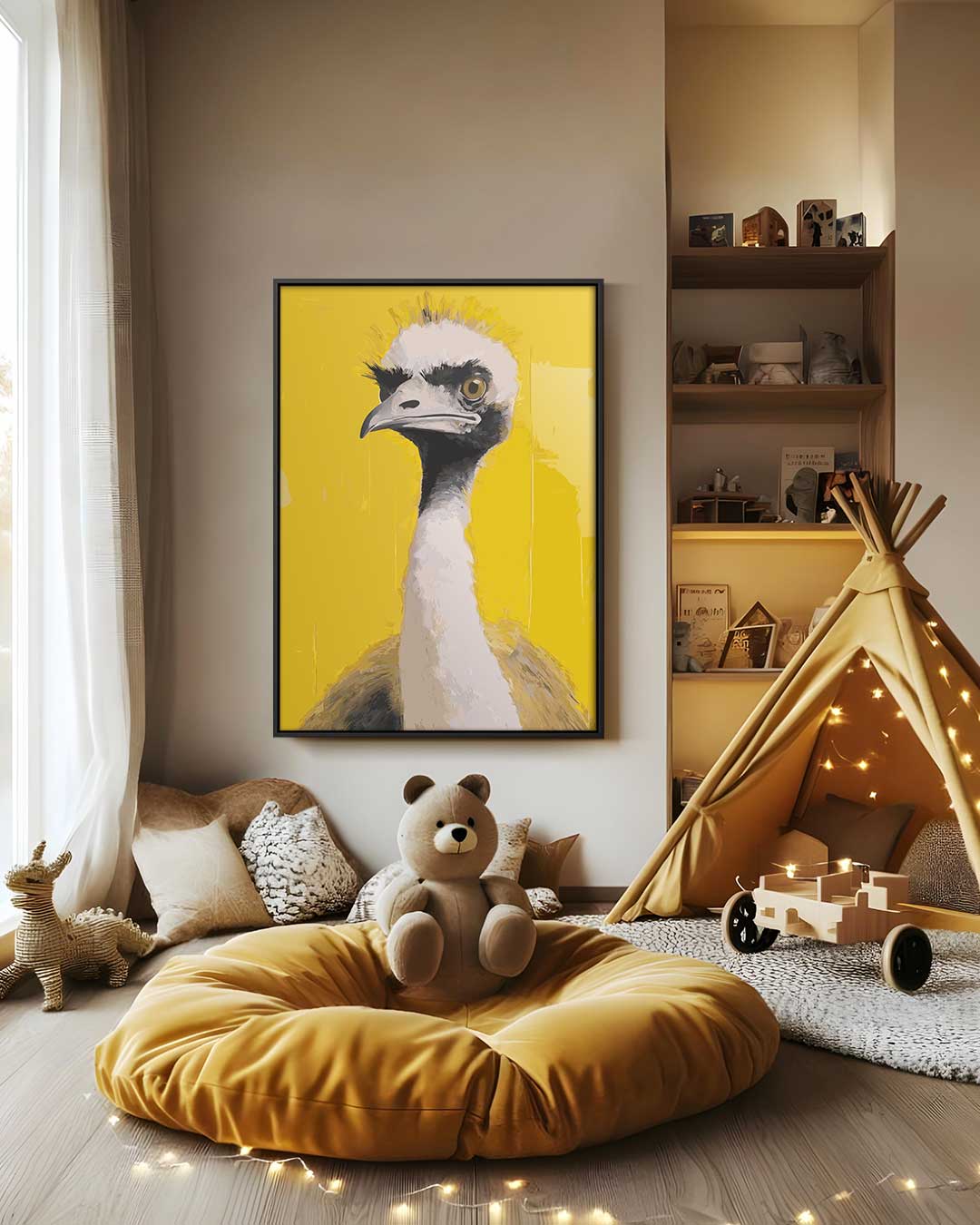 Struisvogel met Attitude Kunstwerk-canvas-dibond-plexiglas-wanddecoratie-WallArtistic