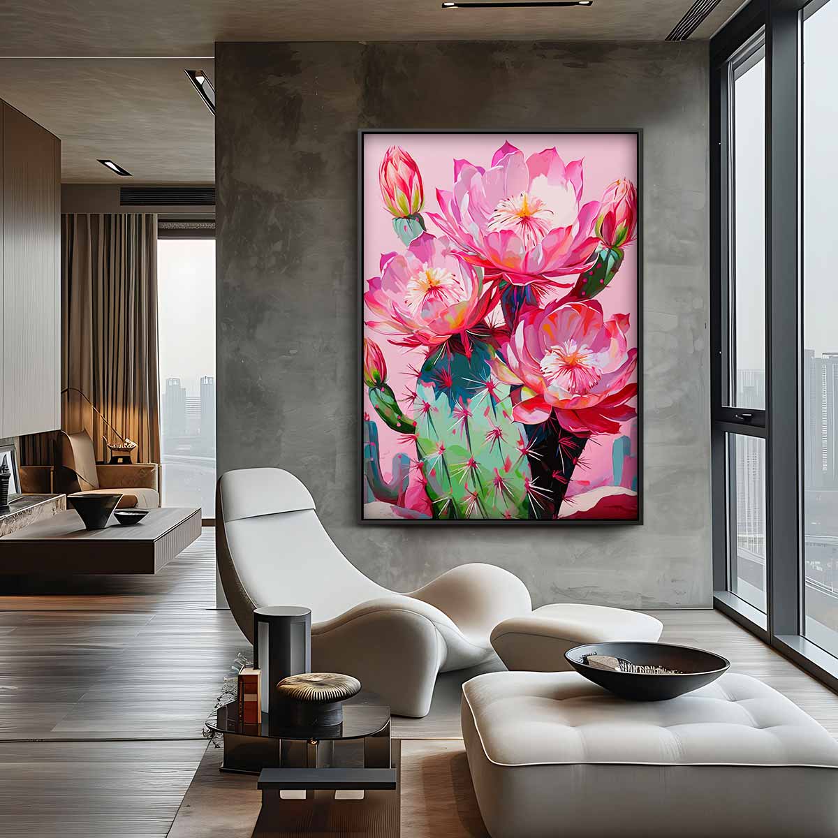 Kleurrijke Cactusbloemen Schilderij Kunstwerk-canvas-dibond-plexiglas-wanddecoratie-WallArtistic