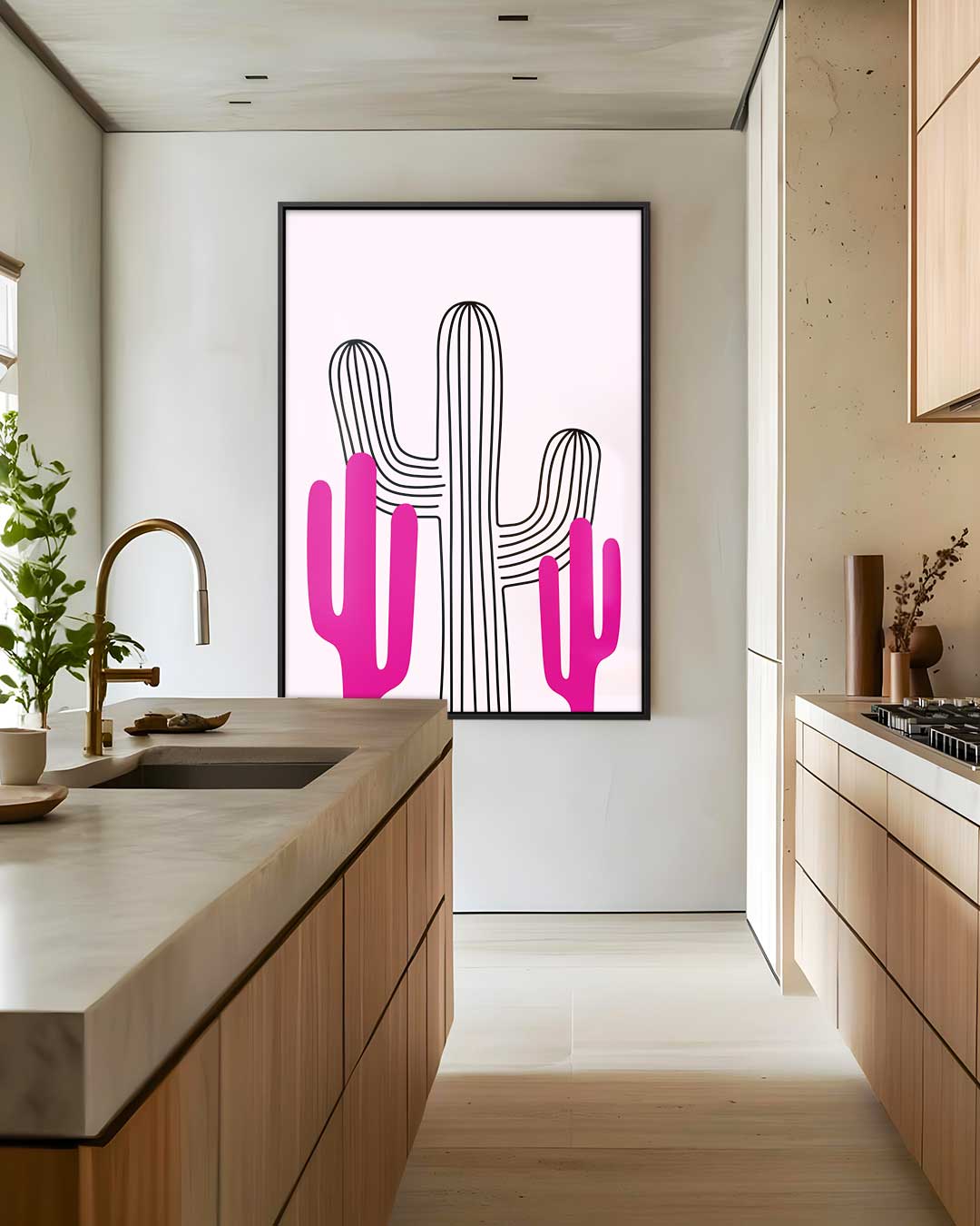 Vrolijke Cactussen in Roze Kunstwerk-canvas-dibond-plexiglas-wanddecoratie-WallArtistic