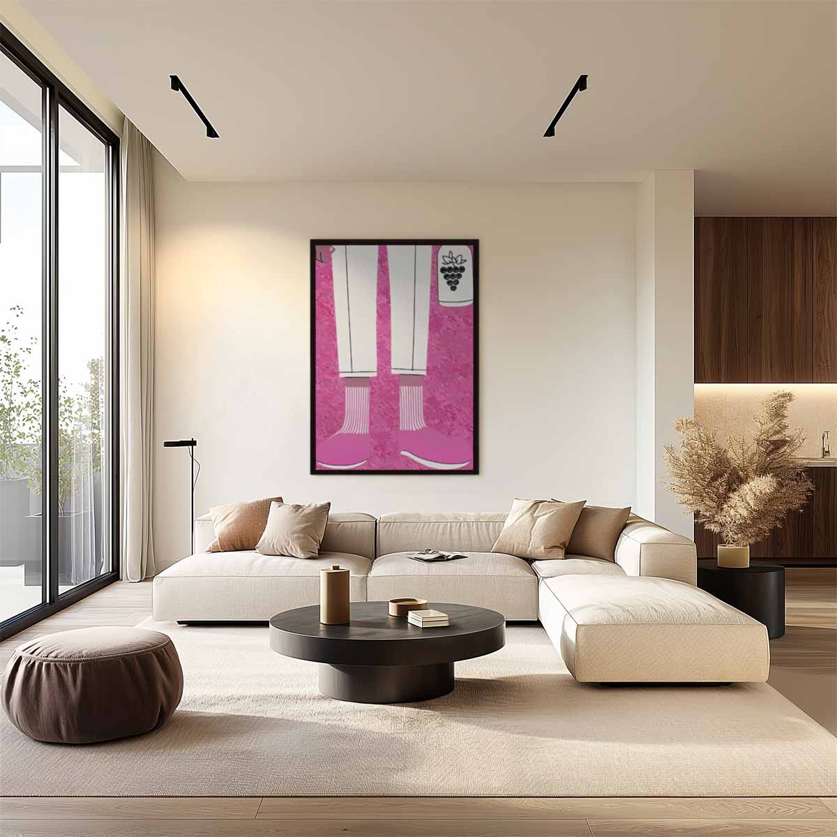 Hippe Sokken en Druivenfles Illustratie Kunstwerk-canvas-dibond-plexiglas-wanddecoratie-WallArtistic