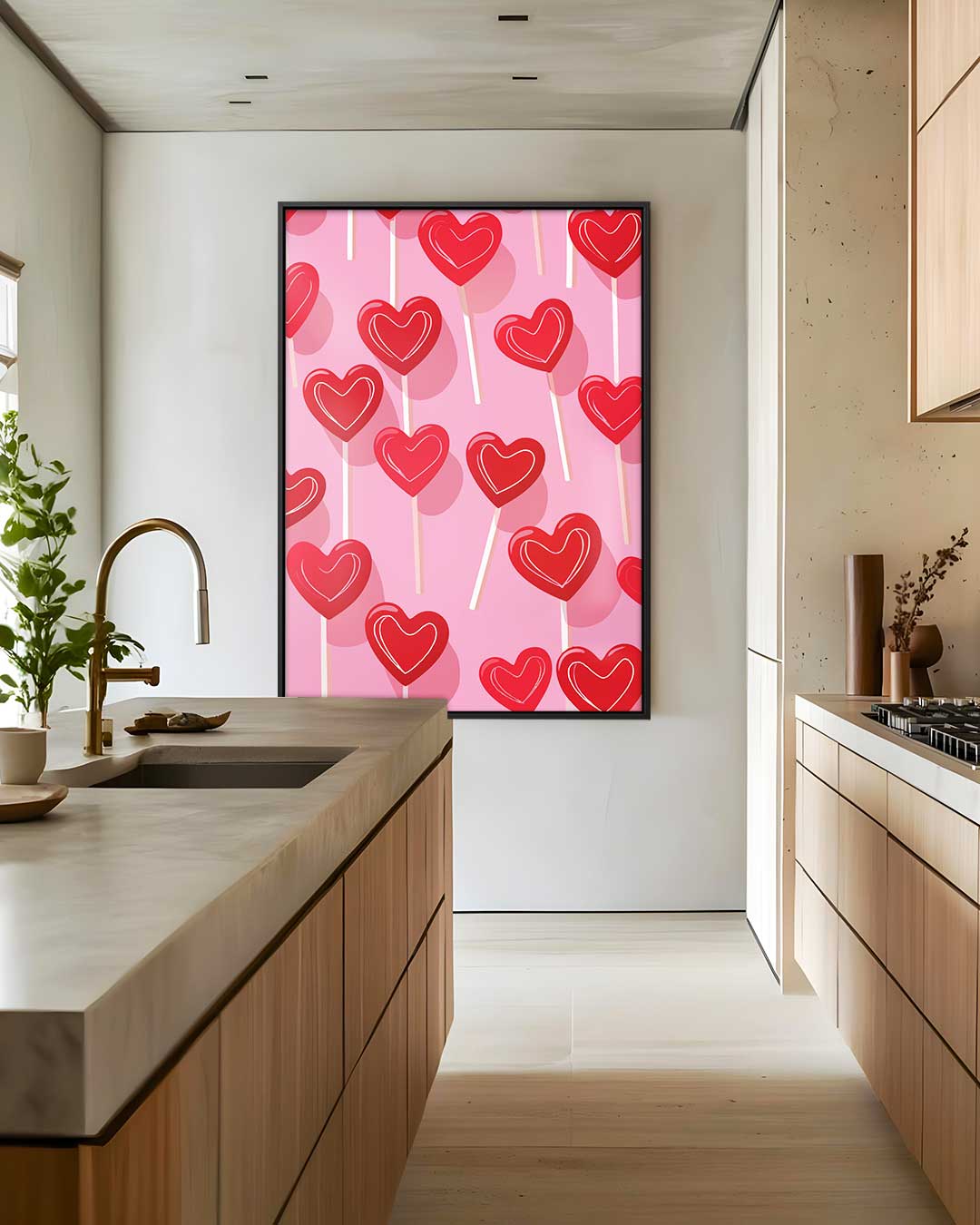 Hartvormige Lollies Op Roze Achtergrond Kunstwerk-canvas-dibond-plexiglas-wanddecoratie-WallArtistic