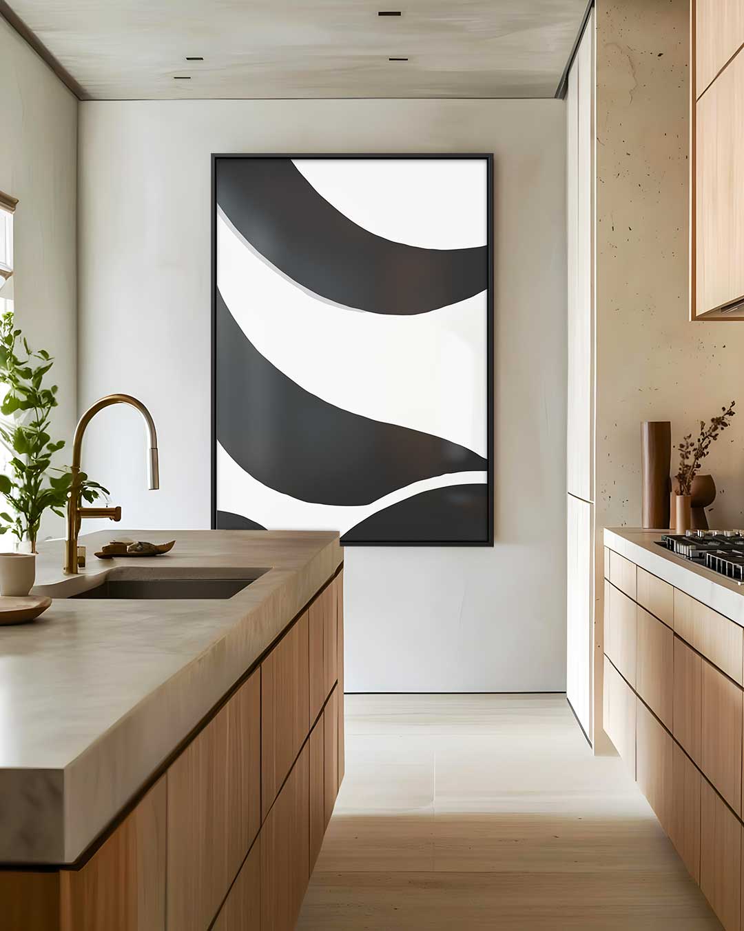 Zwarte Golven op Witte Achtergrond Kunstwerk-canvas-dibond-plexiglas-wanddecoratie-WallArtistic