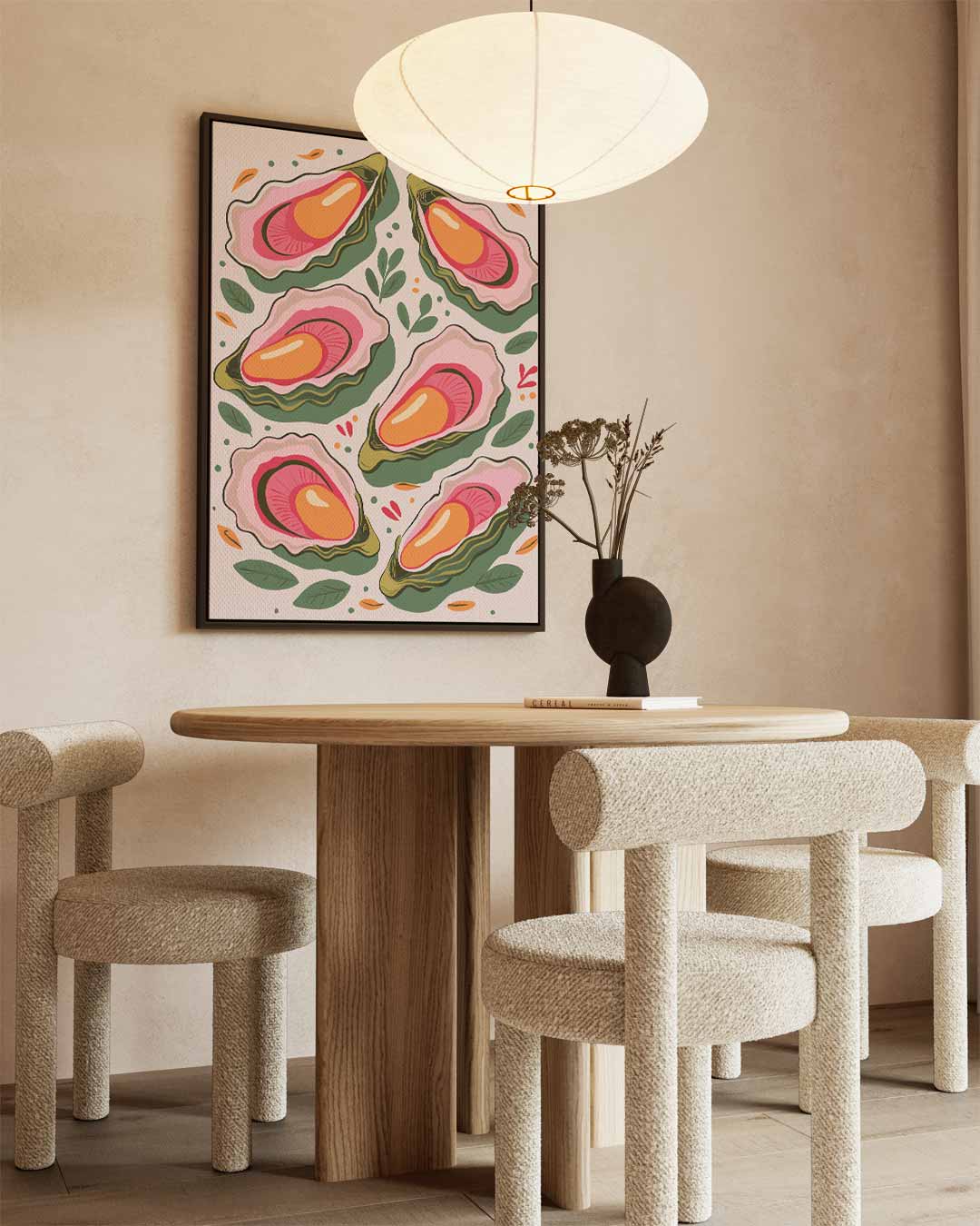 Vrolijke Oester Illustratie Kunstwerk-canvas-dibond-plexiglas-wanddecoratie-WallArtistic