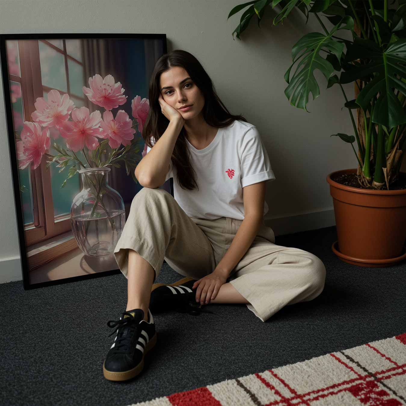 Romantische Bloemen bij het Raam Poster