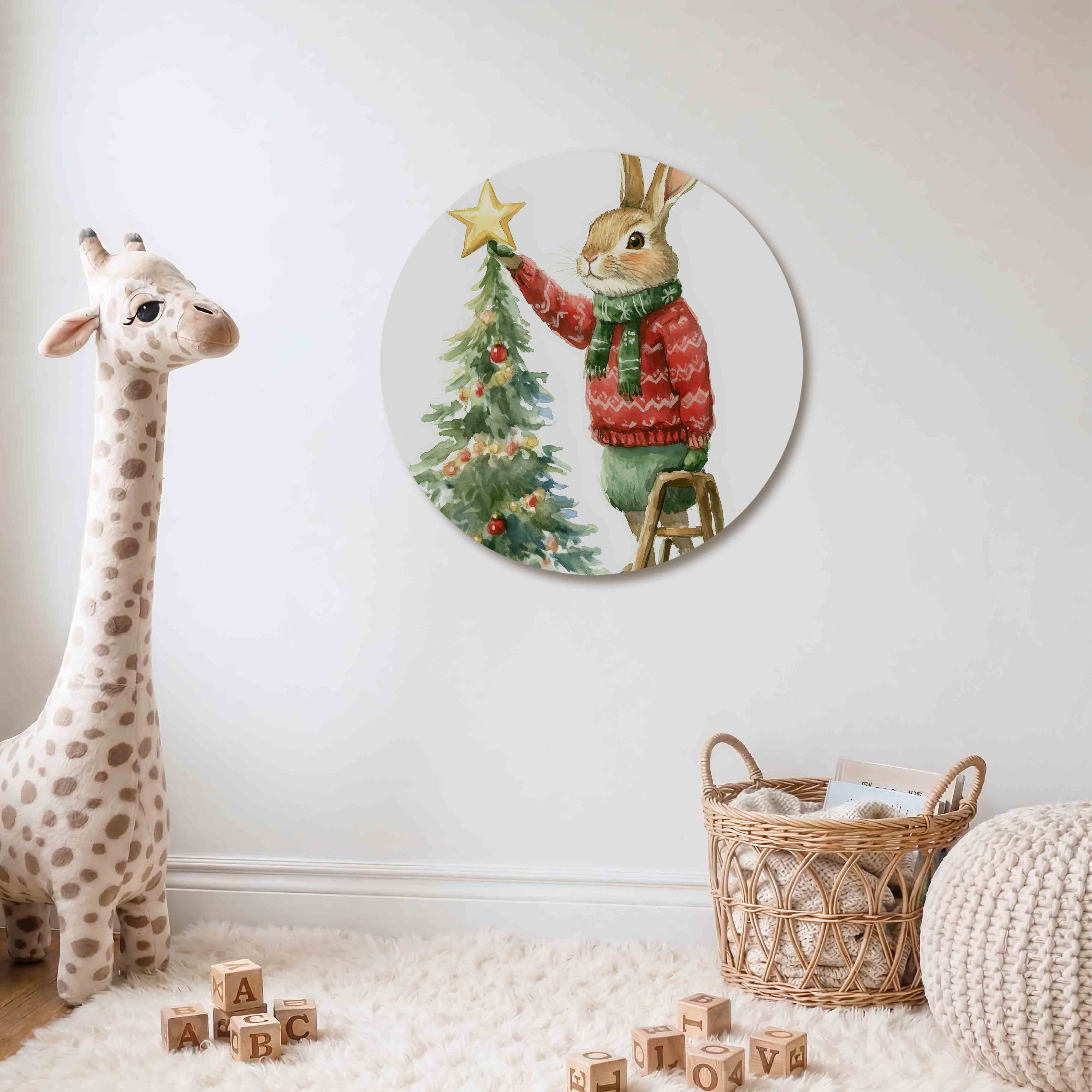 Kerstkonijn met boom Muurcirkel
