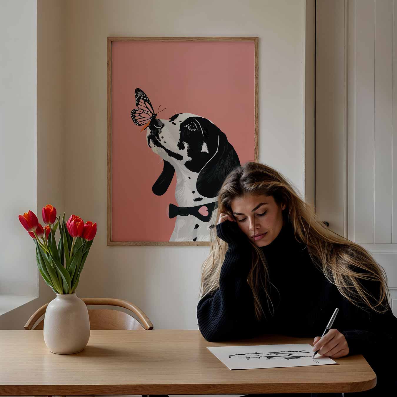 Vrolijke Dalmatiër Met Vlinder Poster