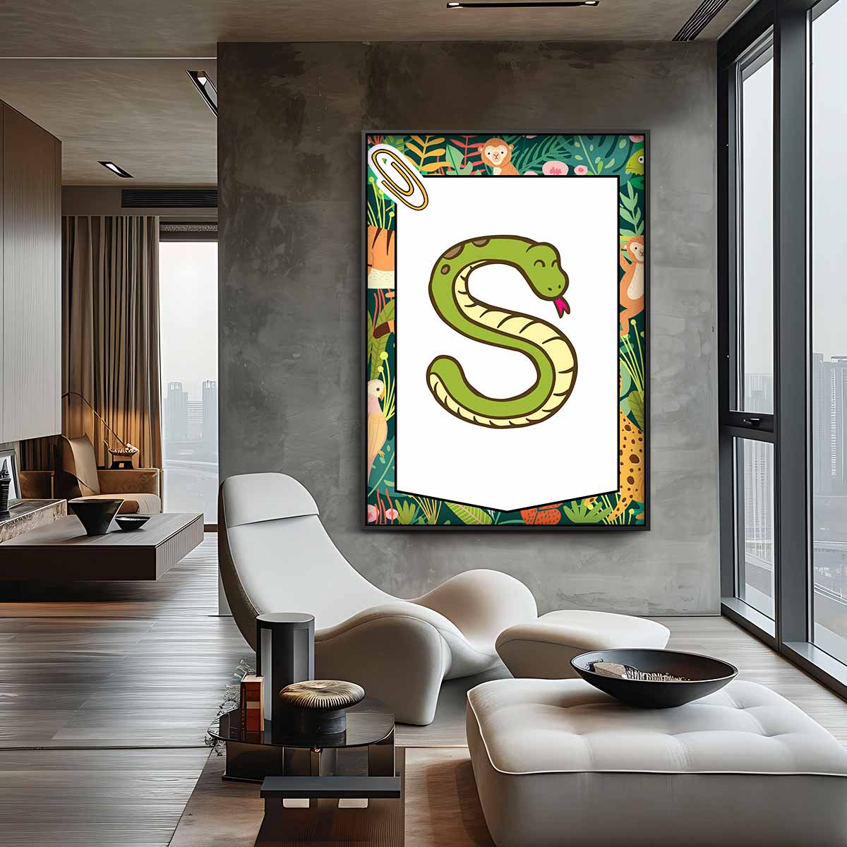 Vrolijke Slangenletter S Kunstwerk-canvas-dibond-plexiglas-wanddecoratie-WallArtistic