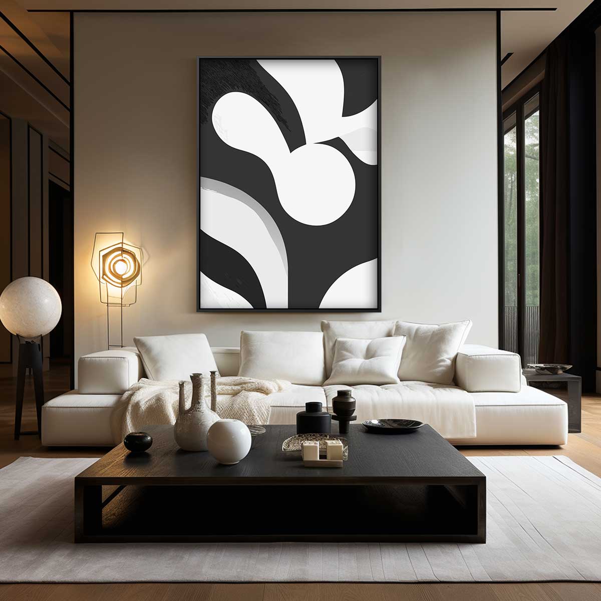 Moderne Zwart-Wit Compositie Kunstwerk-canvas-dibond-plexiglas-wanddecoratie-WallArtistic