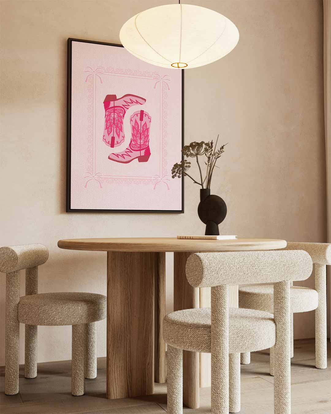 Roze Cowboylaarzen Illustratie Kunstwerk-canvas-dibond-plexiglas-wanddecoratie-WallArtistic