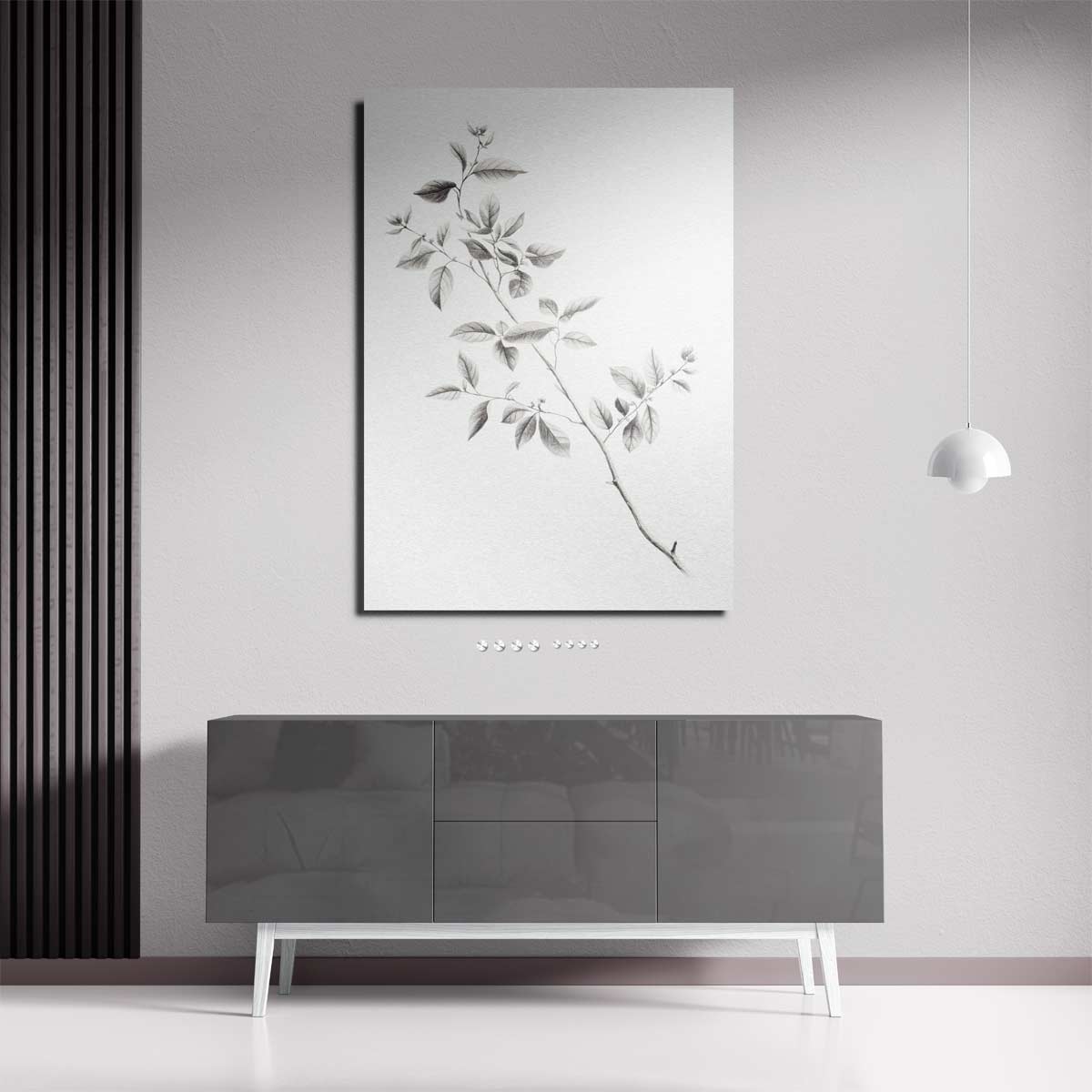 Elegante Botanische Tekening van een Tak Kunstwerk-canvas-dibond-plexiglas-wanddecoratie-WallArtistic
