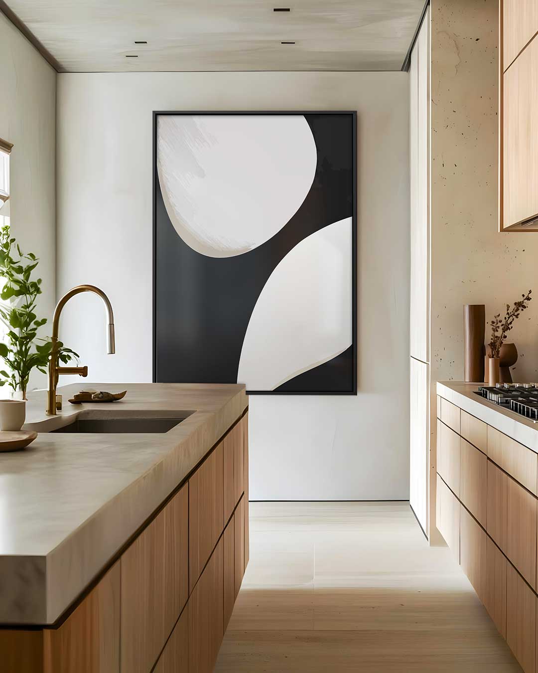Zwart en Wit Abstractie Kunstwerk-canvas-dibond-plexiglas-wanddecoratie-WallArtistic