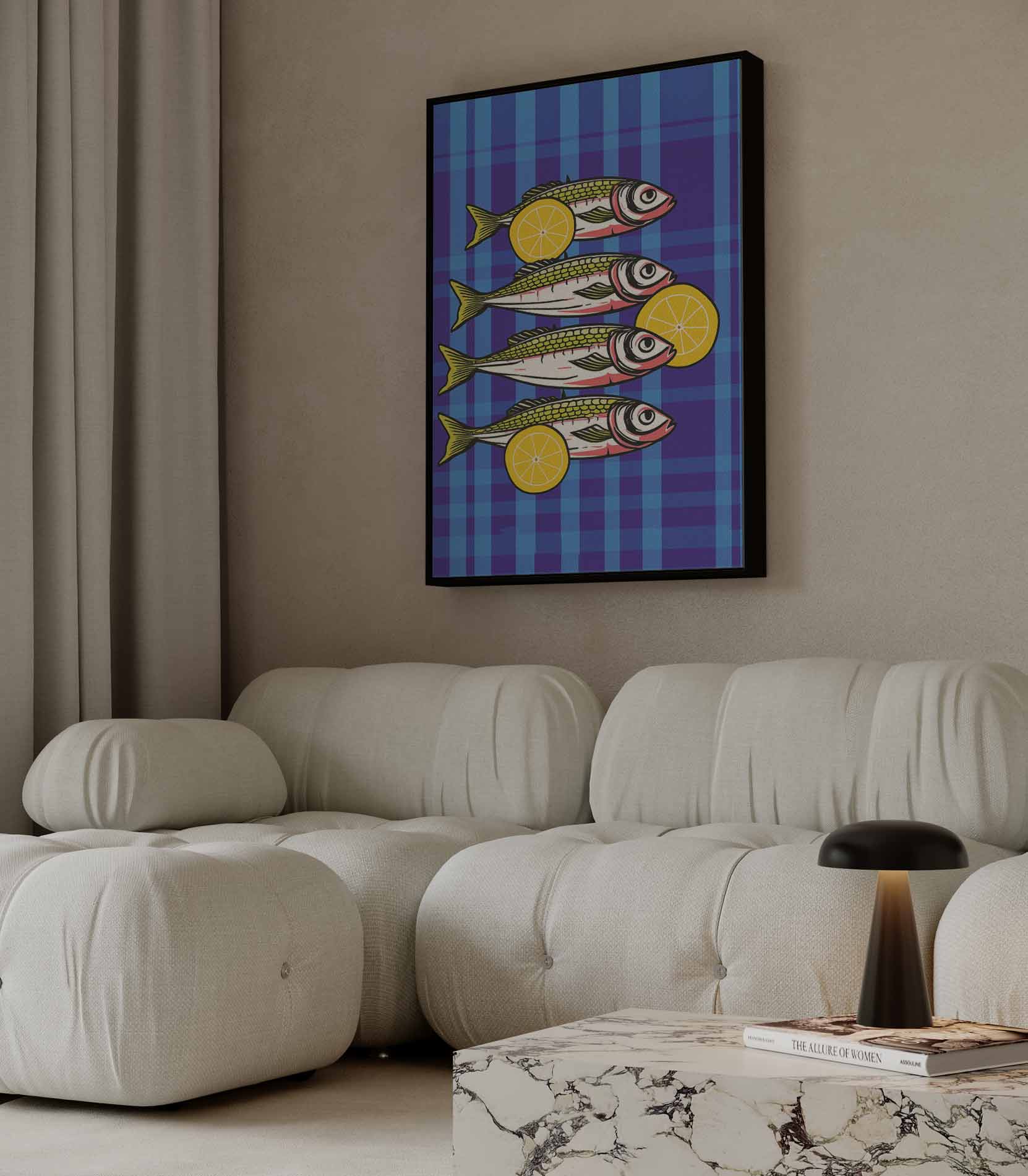 Vrolijke Vissen Met Citroen Kunstwerk-canvas-dibond-plexiglas-wanddecoratie-WallArtistic