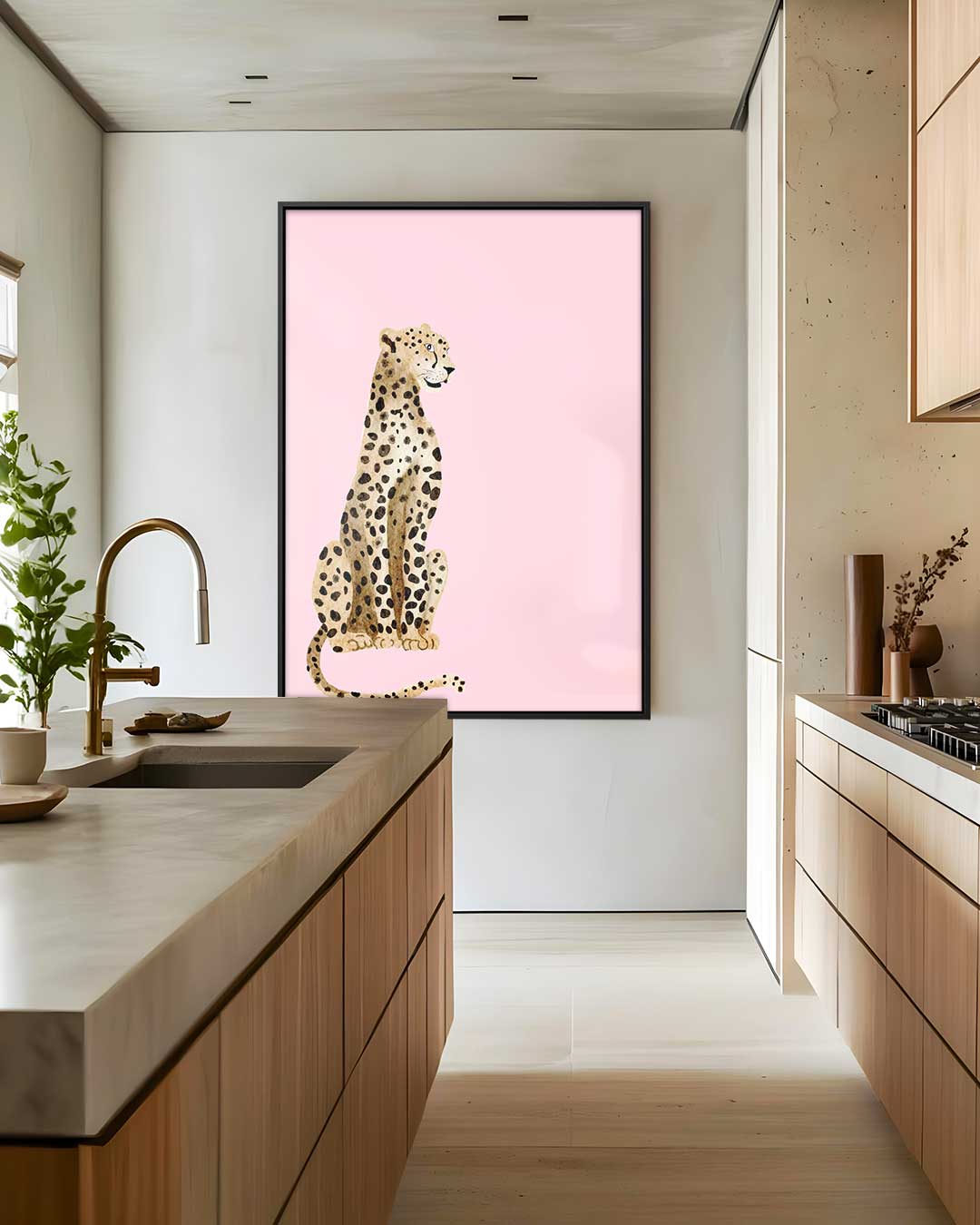 Elegante Luipaard op Roze Achtergrond Kunstwerk-canvas-dibond-plexiglas-wanddecoratie-WallArtistic