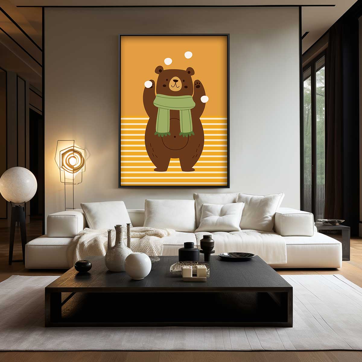 Speelse Beer Met Sjaal Kunstwerk-canvas-dibond-plexiglas-wanddecoratie-WallArtistic