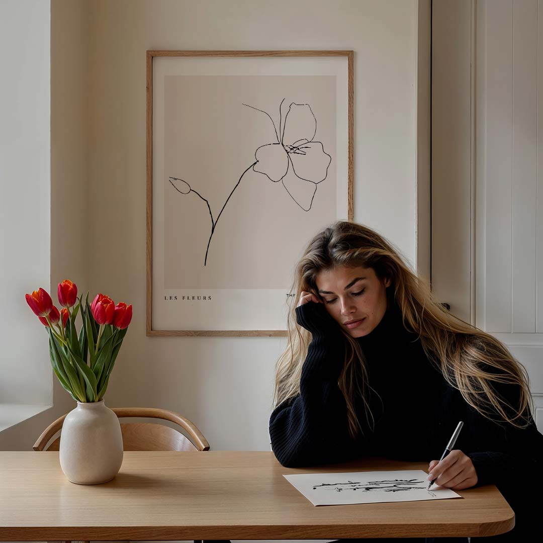 Elegante Lijntekening Bloemenposter-WallArtistic