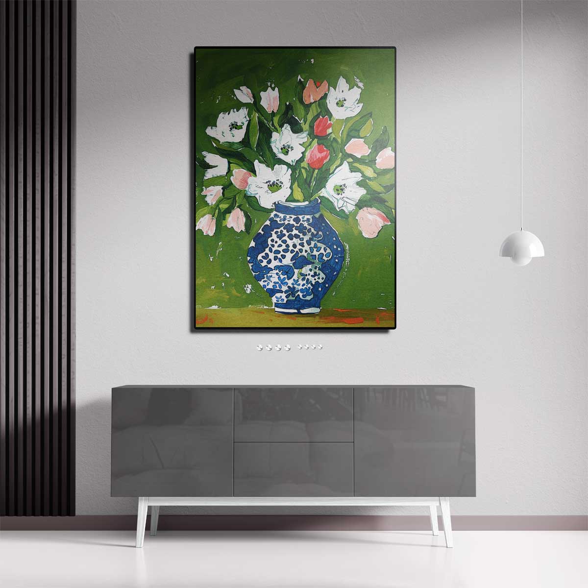 Bloemen in Blauwe Vaas Kunstwerk-canvas-dibond-plexiglas-wanddecoratie-WallArtistic