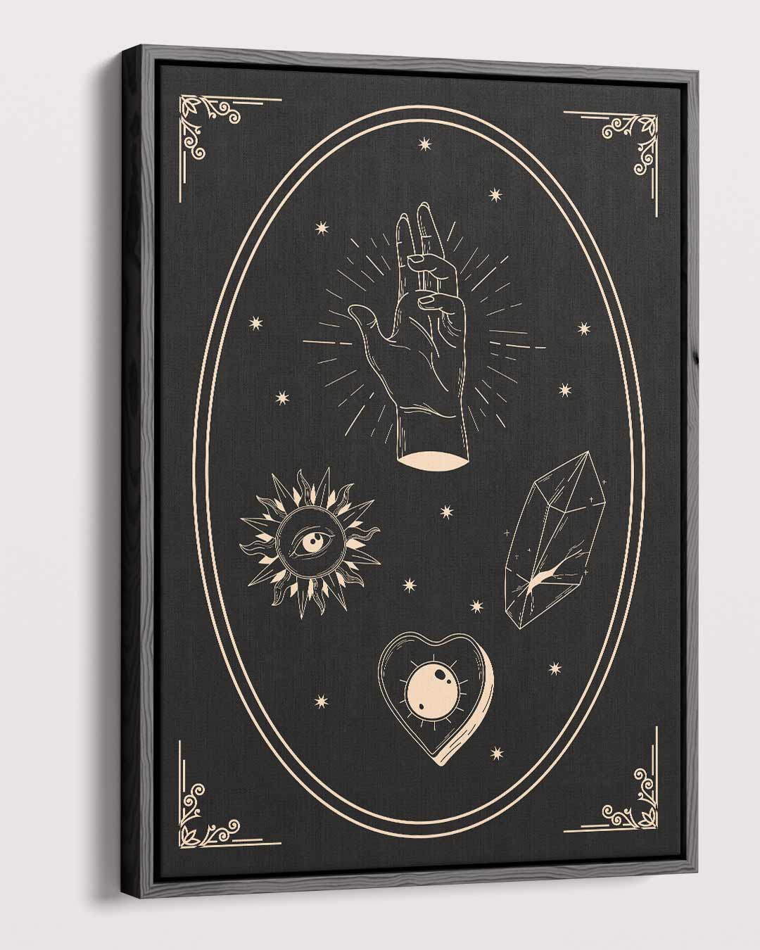 Mystieke Hand en Symbolen Illustratie Kunstwerk-canvas-dibond-plexiglas-wanddecoratie-WallArtistic