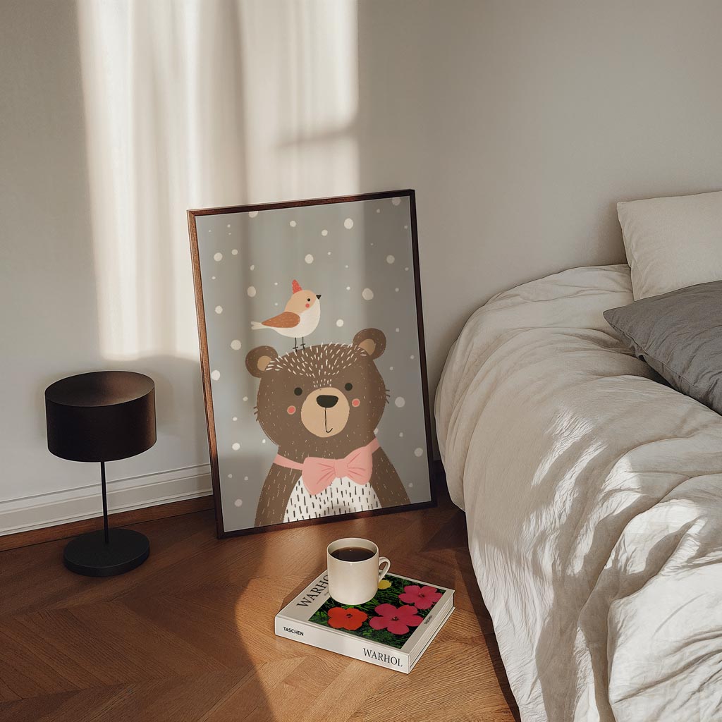 Lieve Beer en Vogeltje Poster-WallArtistic