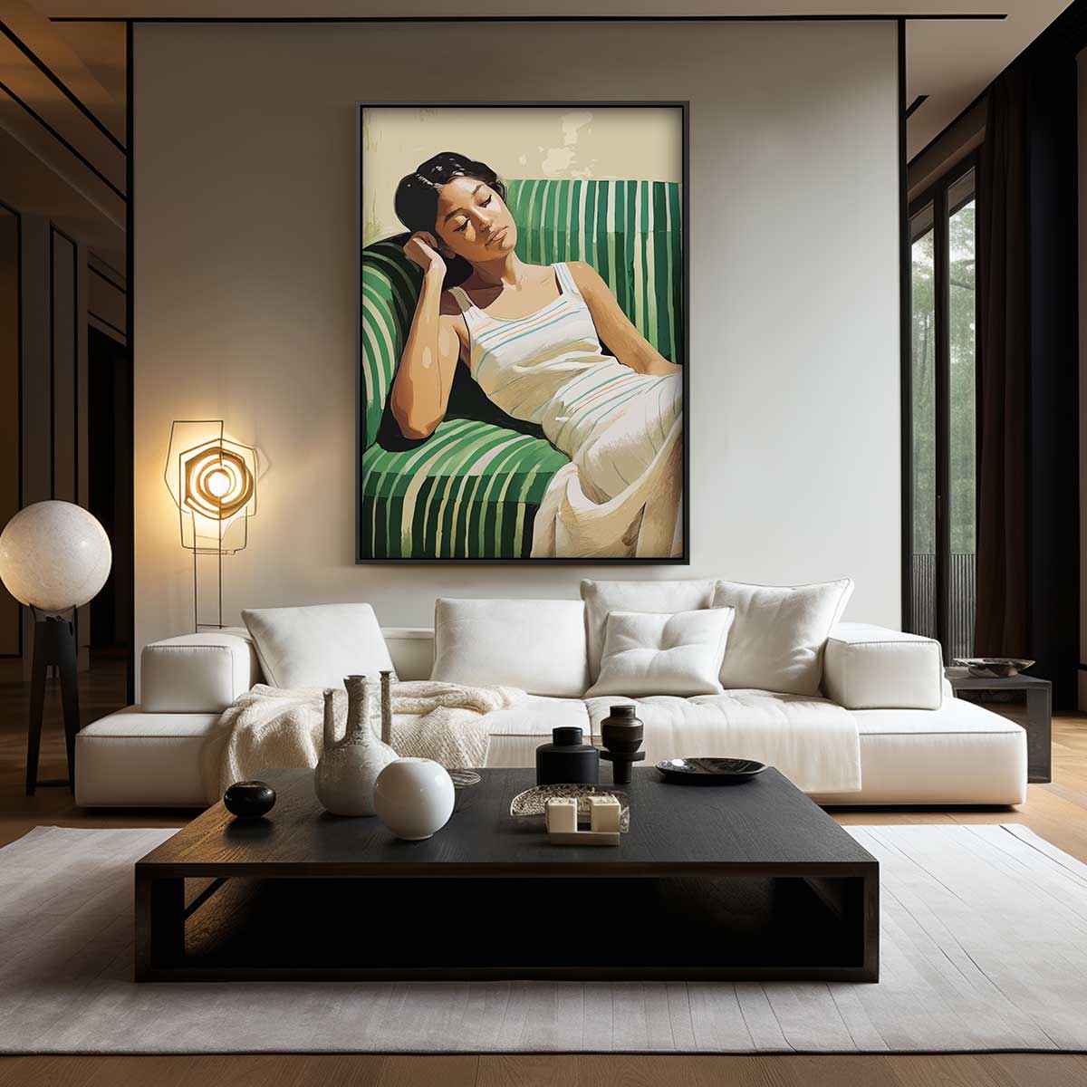 Dromerige Rust op een Groene Bank Kunstwerk-canvas-dibond-plexiglas-wanddecoratie-WallArtistic