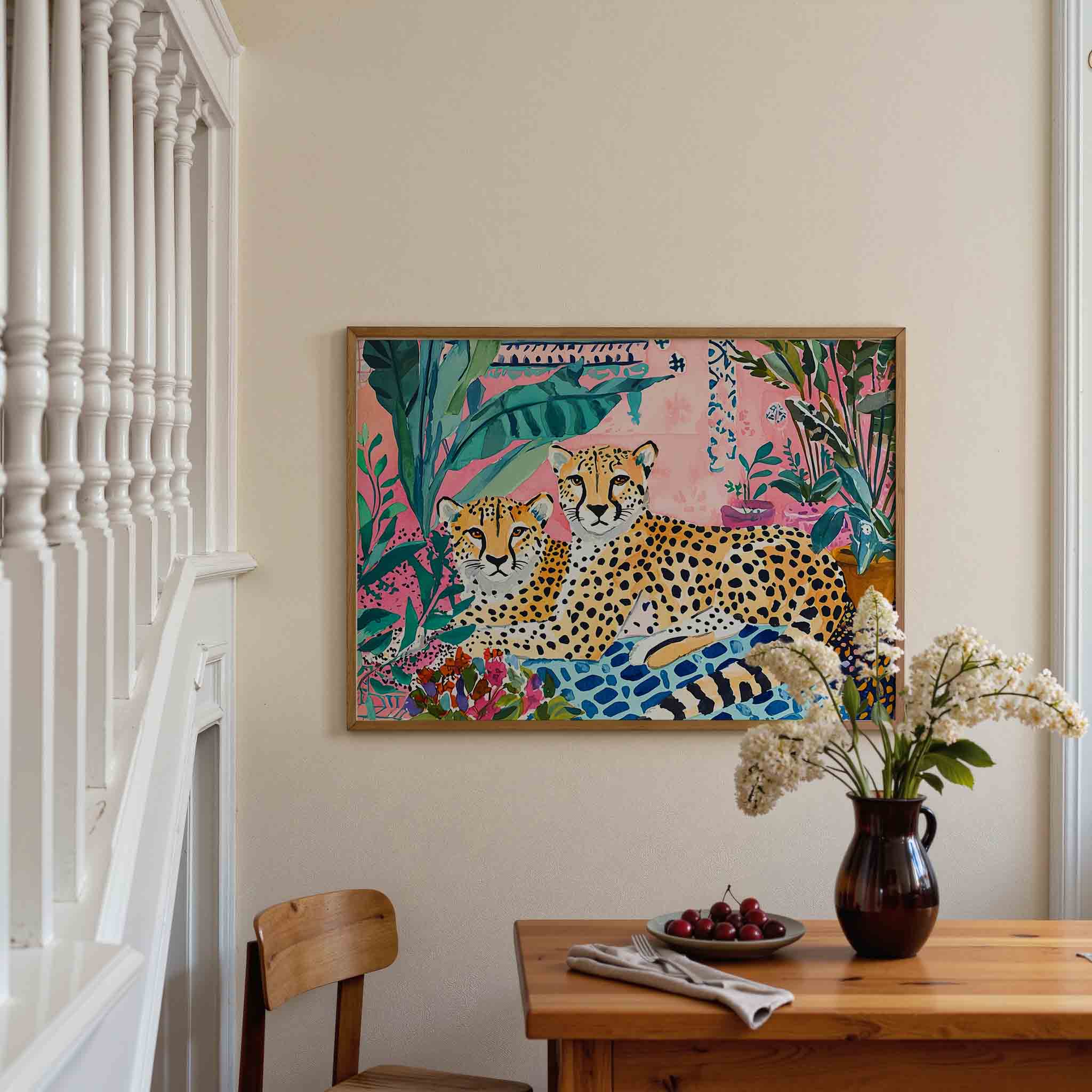 Twee cheeta's en planten Poster