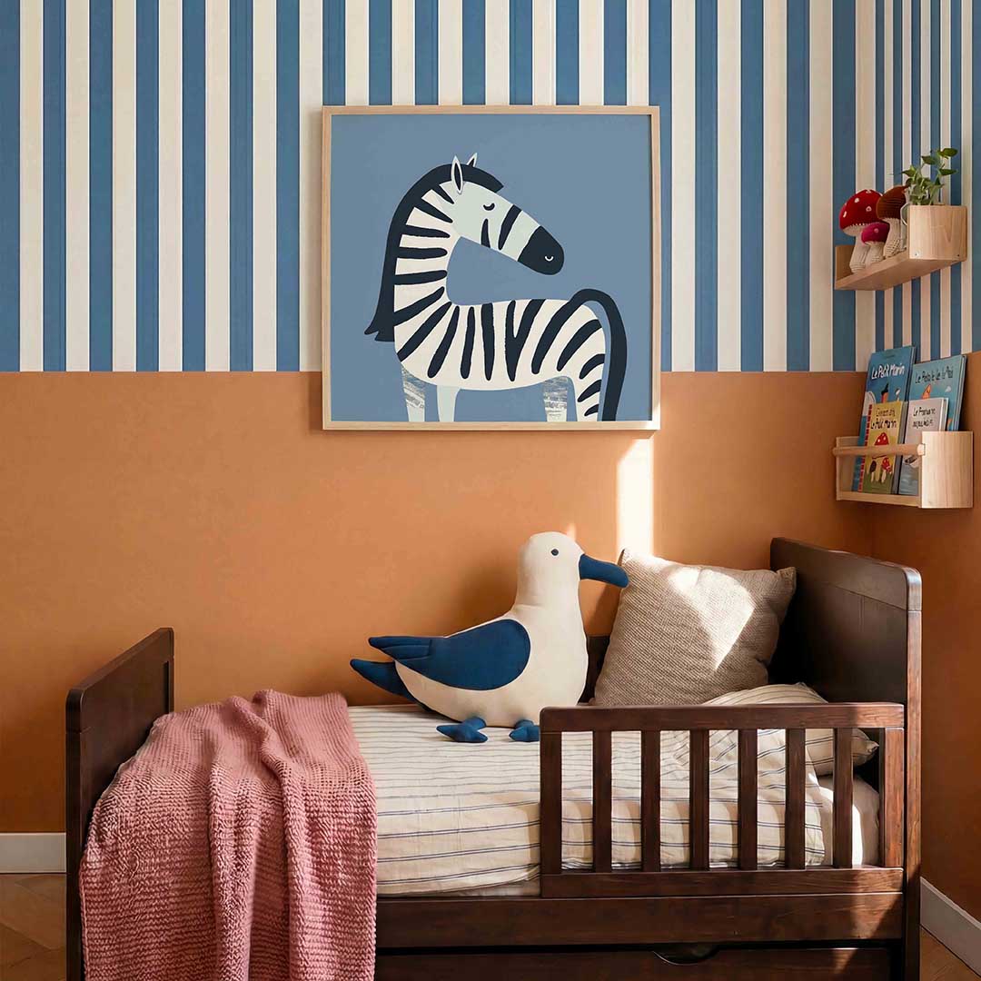 Zebra op blauwe achtergrond Poster
