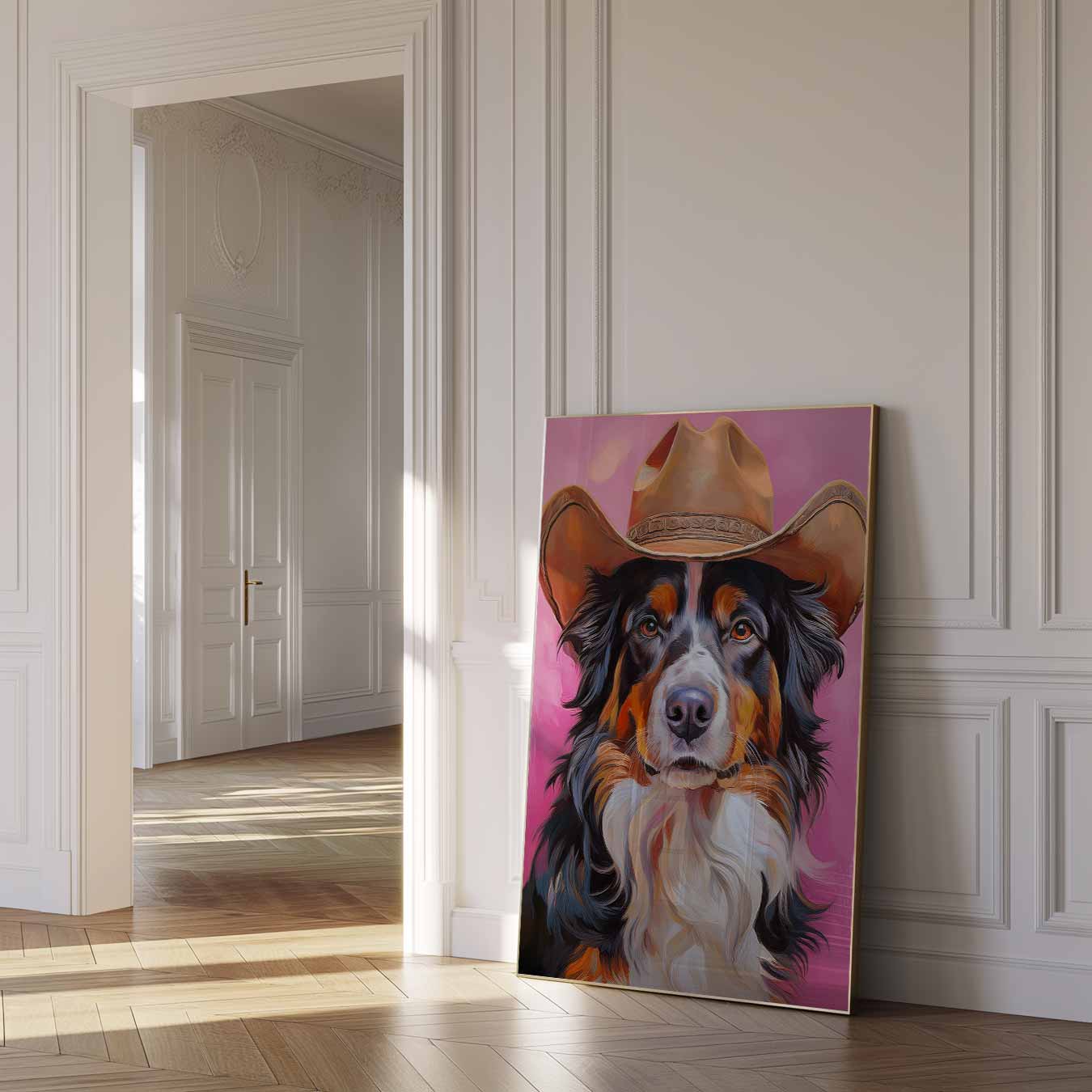 Stoere Hond in Cowboy Hoed Poster-WallArtistic