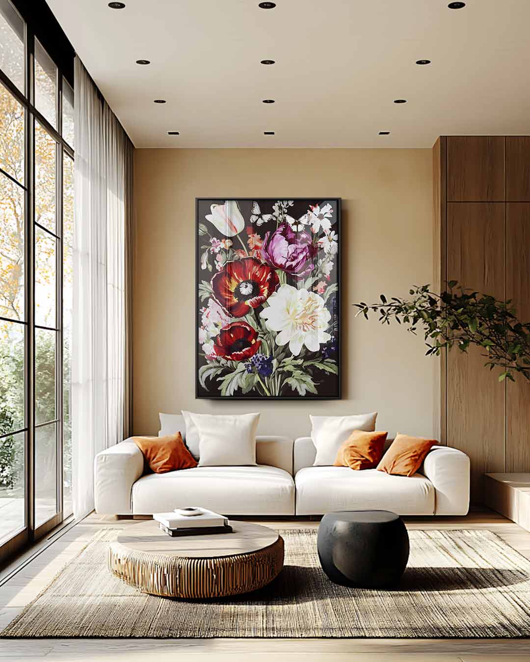 Bloemen en Vlinders Schilderij Kunstwerk-canvas-dibond-plexiglas-wanddecoratie-WallArtistic