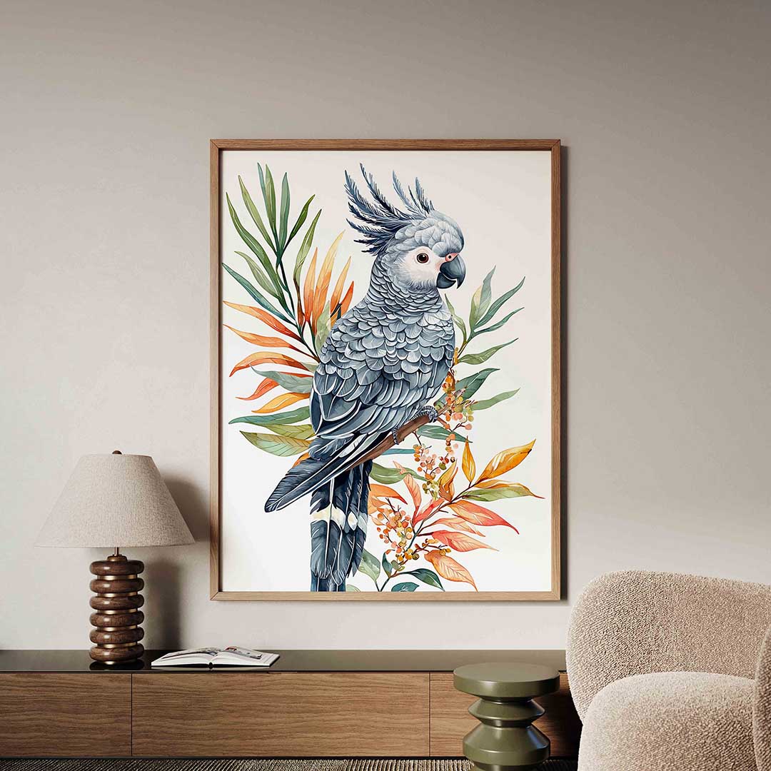 Papegaai en bladeren Poster