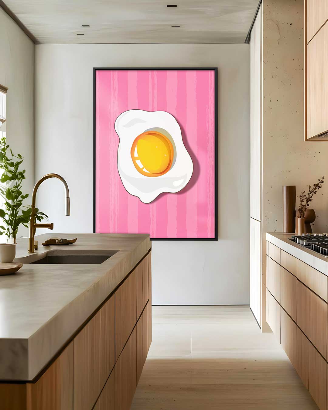 Vrolijk Gebakken Ei op Roze Achtergrond Kunstwerk-canvas-dibond-plexiglas-wanddecoratie-WallArtistic