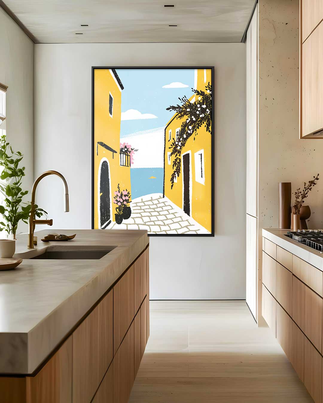 Zonnige Straat naar de Zee Kunstwerk-canvas-dibond-plexiglas-wanddecoratie-WallArtistic