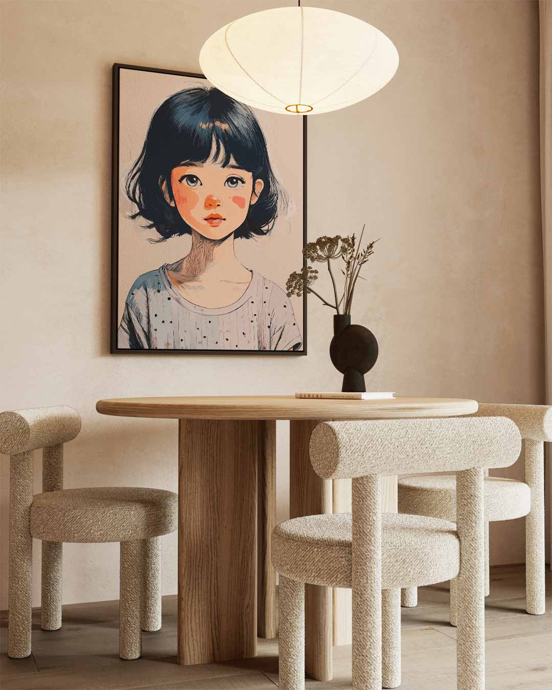 Schattige Kinderportret Illustratie Kunstwerk-canvas-dibond-plexiglas-wanddecoratie-WallArtistic
