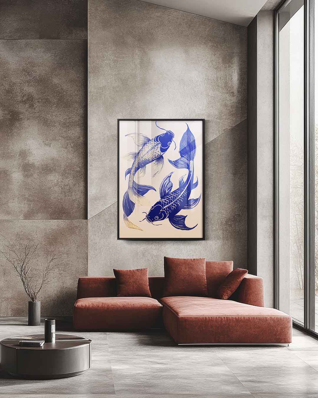 Dansende Koi Vissen Kunstwerk-canvas-dibond-plexiglas-wanddecoratie-WallArtistic