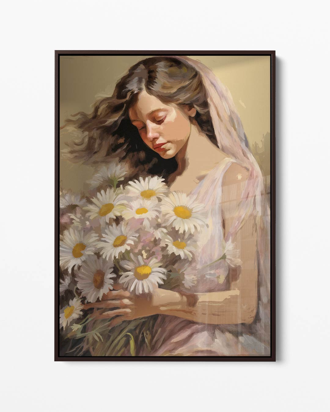 Vrouw met Madeliefjes Kunstwerk-canvas-dibond-plexiglas-wanddecoratie-WallArtistic