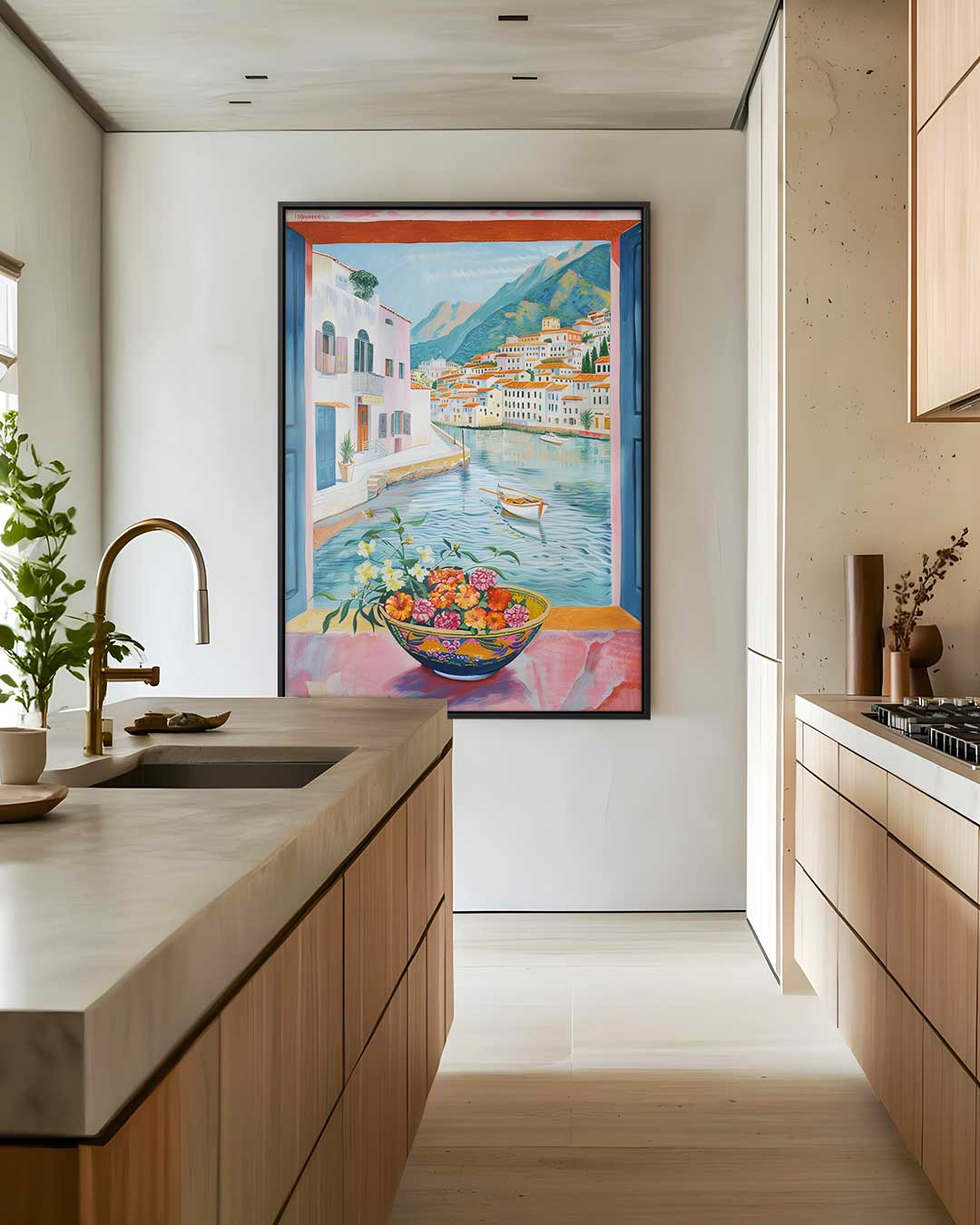 Uitzicht op een Mediterraan Dorp Kunstwerk-canvas-dibond-plexiglas-wanddecoratie-WallArtistic