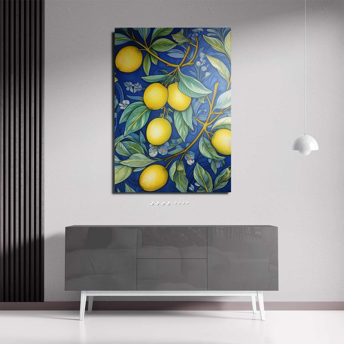 Kleurrijke Citroen Illustratie op Blauw Kunstwerk-canvas-dibond-plexiglas-wanddecoratie-WallArtistic