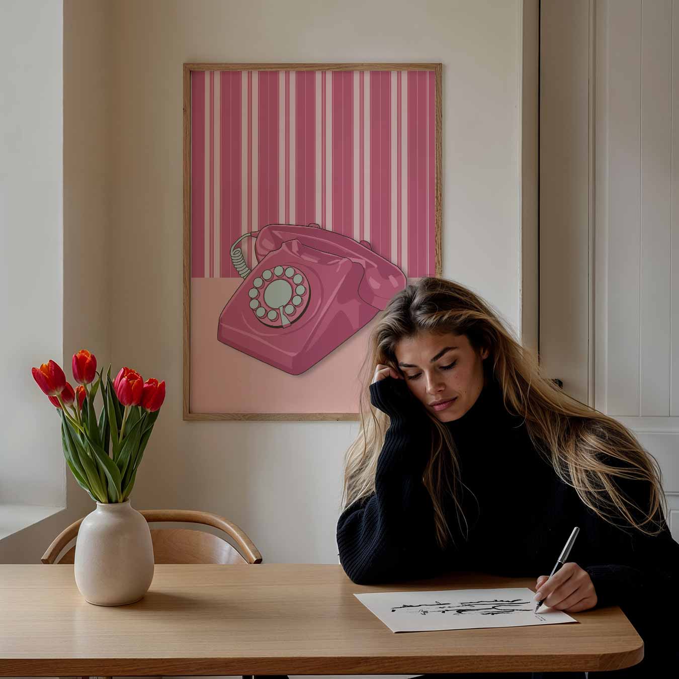 Retro Roze Telefoon Poster