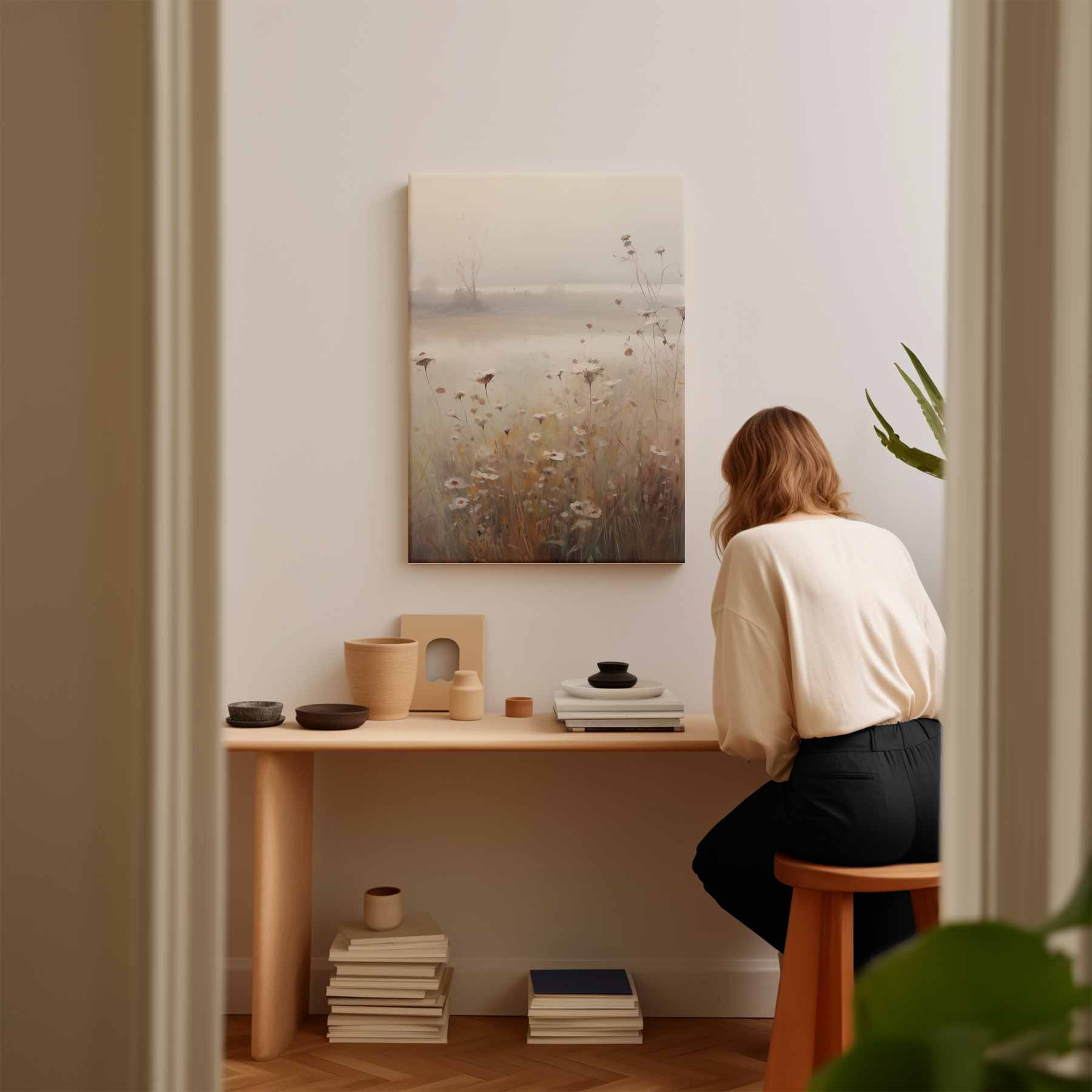 Mistige Bloemenweelde in de Ochtend Kunstwerk-canvas-dibond-plexiglas-wanddecoratie-WallArtistic