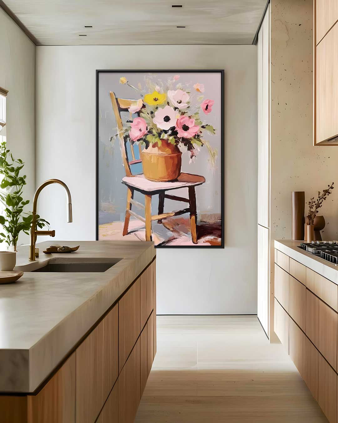 Bloemenpracht op Stoel Kunstwerk-canvas-dibond-plexiglas-wanddecoratie-WallArtistic