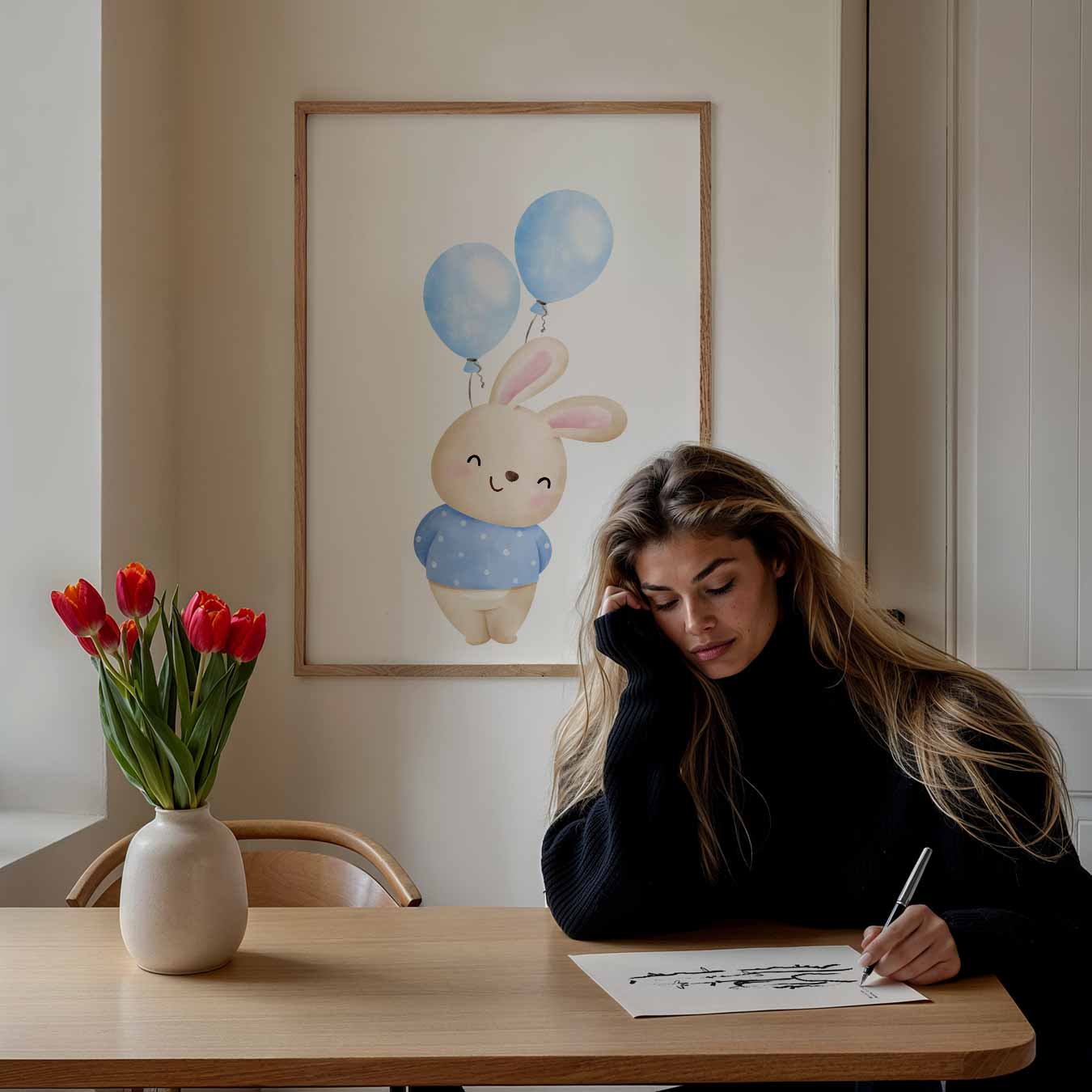 Schattige Konijn Met Ballonnen Poster