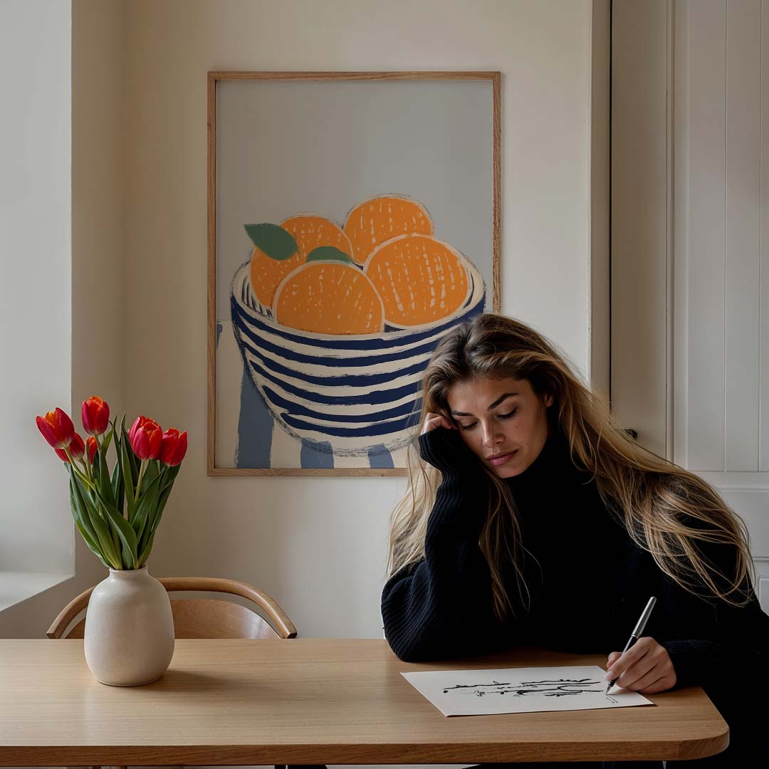 Oranje Fruit in Strepen Schaal Poster-WallArtistic