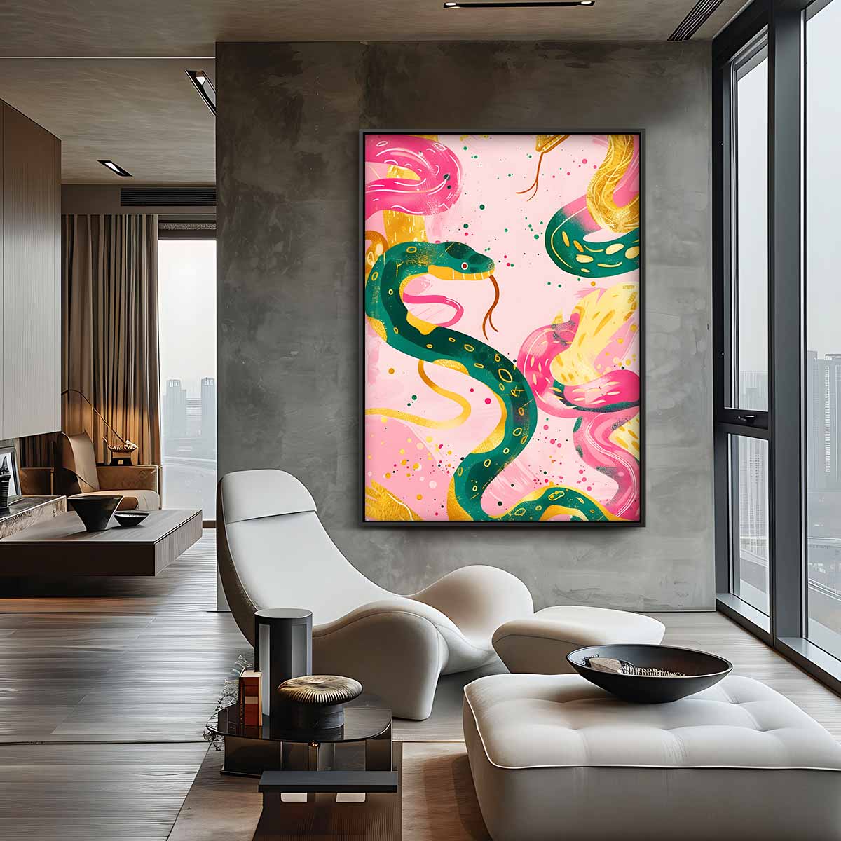 Vrolijk Slangenwandeling Kunstwerk-canvas-dibond-plexiglas-wanddecoratie-WallArtistic